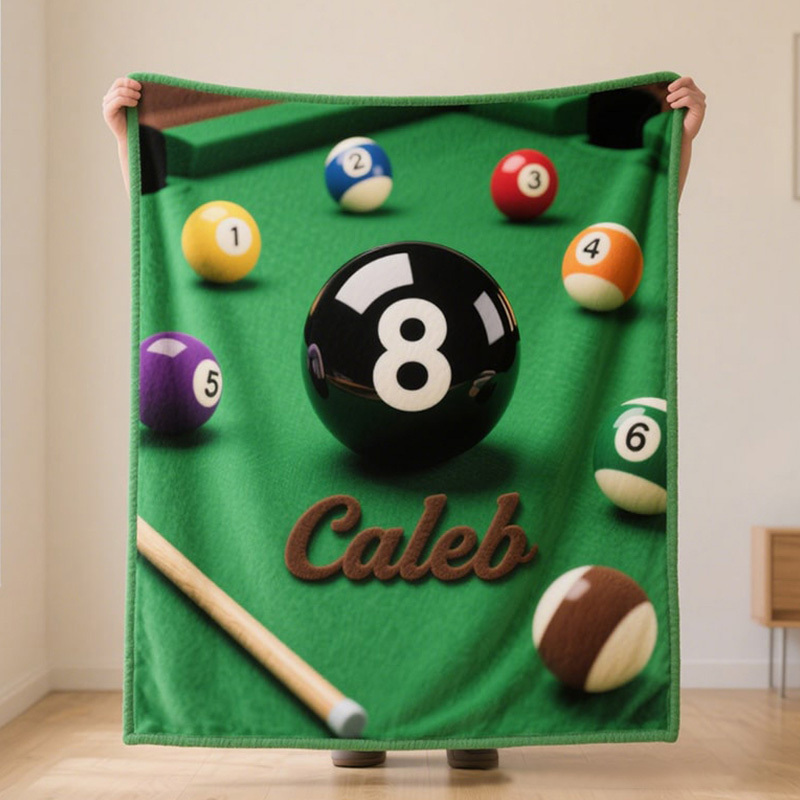 Personalized Billiards Themed Blanket with Custom Name for Pool Enthusiasts