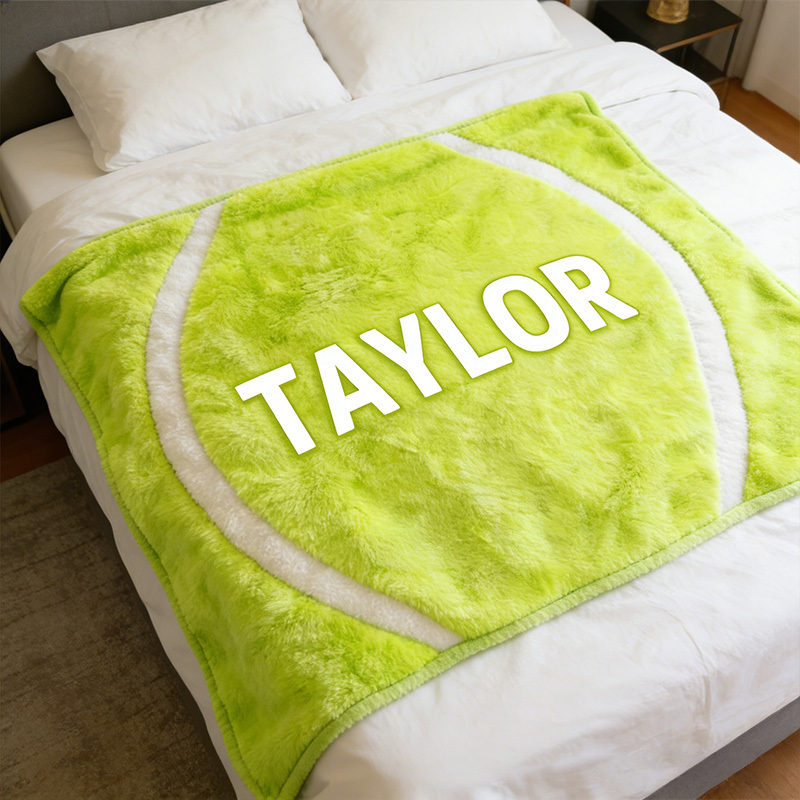 Personalized Tennis Ball Blanket with Custom Name for Sports Enthusiasts