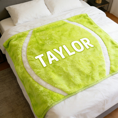 Personalized Tennis Ball Blanket with Custom Name for Sports Enthusiasts