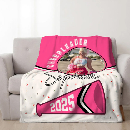 Personalized Cheerleader Blanket with Custom Name, Photo, and Year Design