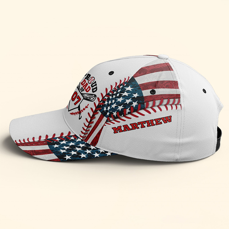 Personalized Proud Dad Baseball Cap with American Flag and Custom Details