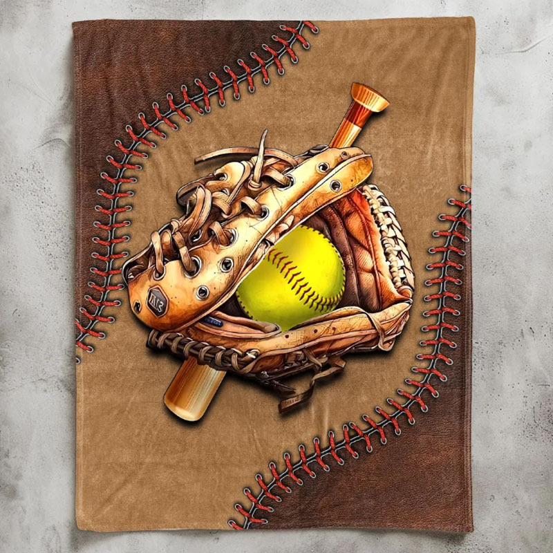 Personalized Baseball Glove Blanket with 3D Stitching Design and Custom Name