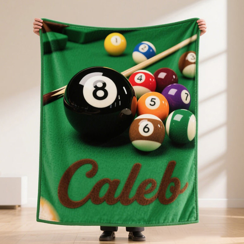 Personalized Billiards Themed Blanket with Custom Name for Pool Enthusiasts