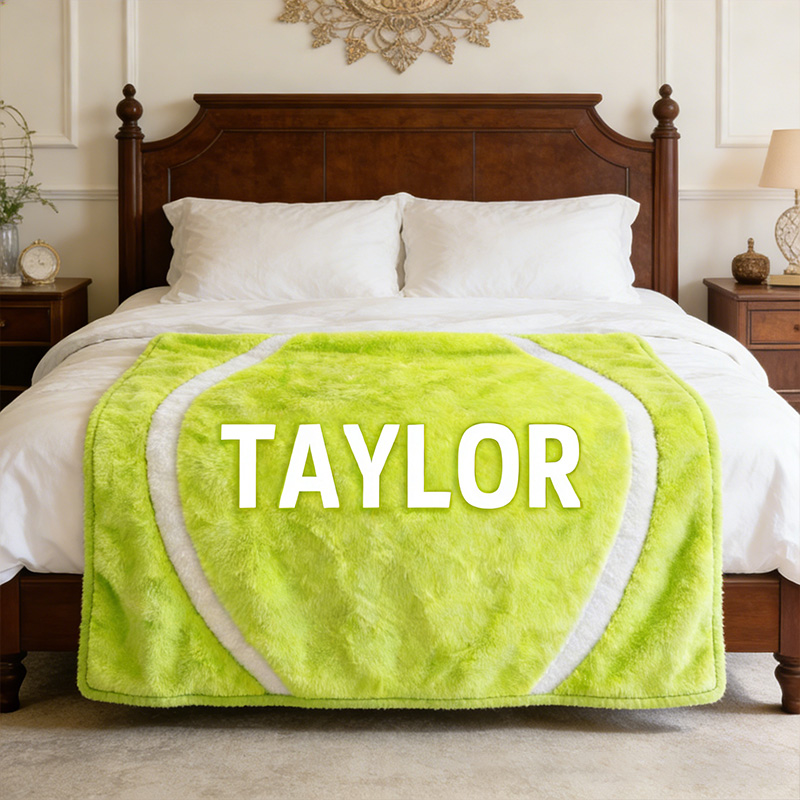 Personalized Tennis Ball Blanket with Custom Name for Sports Enthusiasts
