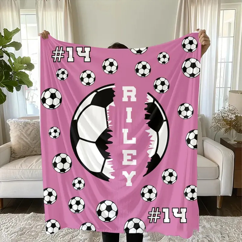 Personalized Soccer Blanket with Custom Name and Number Design
