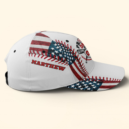 Personalized Proud Dad Baseball Cap with American Flag and Custom Details