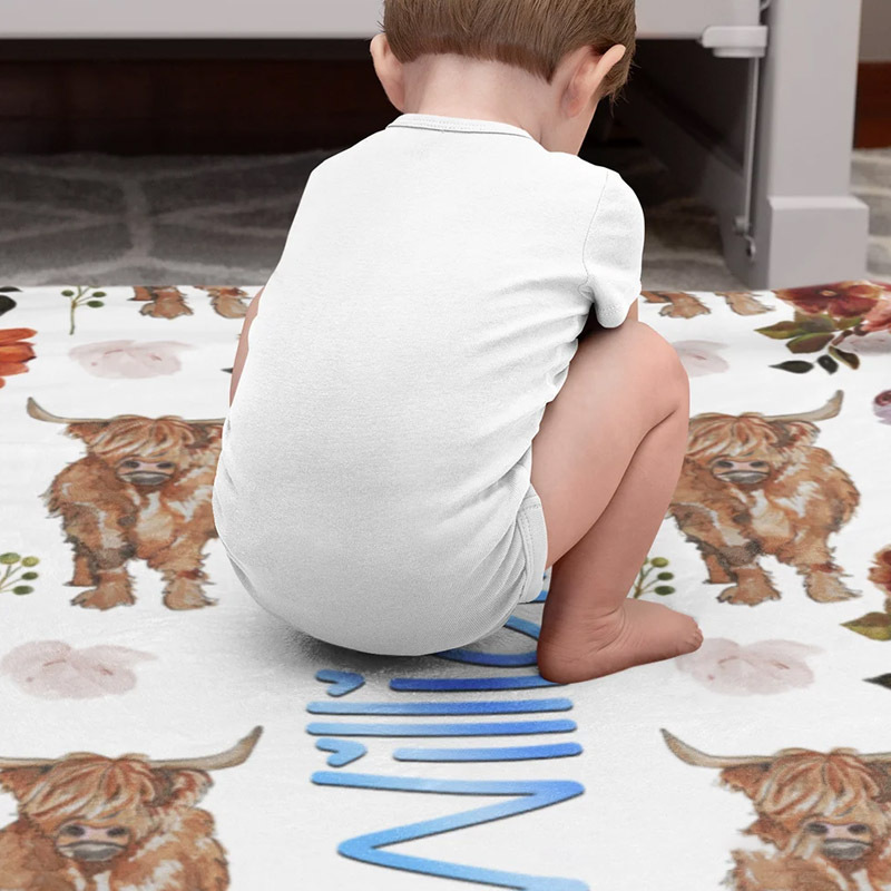 Personalized Cute Highland Cow Soft Cozy Fleece Blanket with Name Baby Shower Christmas Gift for Kids Highland Cow Lover