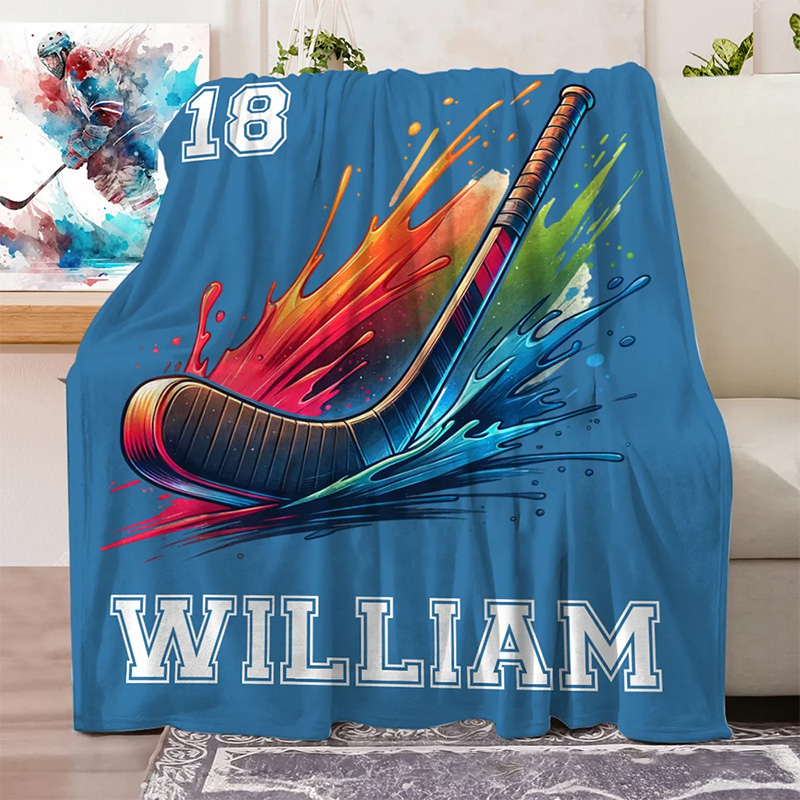 Personalized Hockey Blanket with Custom Name, Number, and Hockey Design