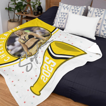 Personalized Cheerleader Blanket with Custom Name, Photo, and Year Design