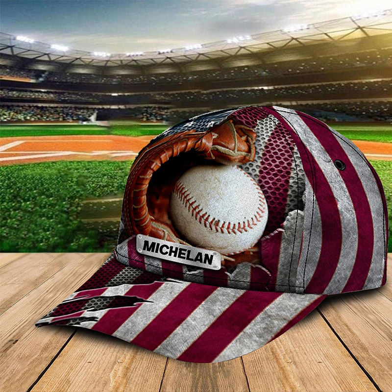 Personalized Baseball Hat Featuring 3D Baseball Glove and American Theme and Custom Name & Number