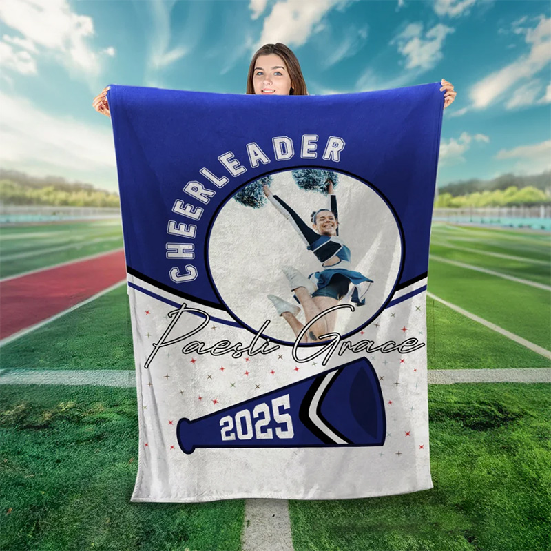 Personalized Cheerleader Blanket with Custom Name, Photo, and Year Design