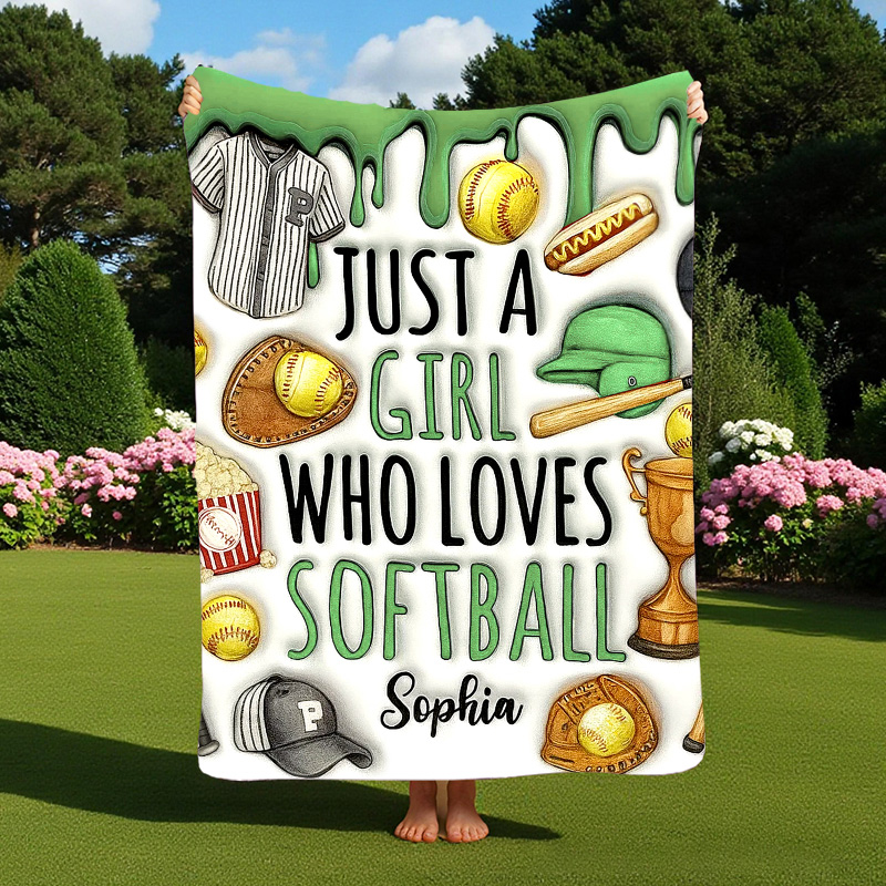 Personalized Softball Blanket with "Just a Girl Who Loves Softball" Design and Custom Name