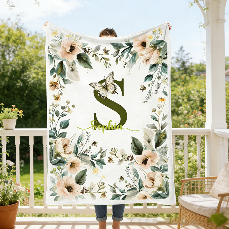 Personalized Floral Monogram Blanket Outdoor Nature Blanket Nature Ent