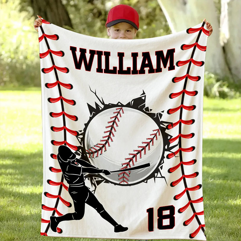 Personalized Baseball Blanket with Custom Name and Number Design
