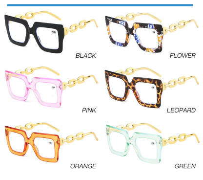 🎈Lastday 70%OFF-Women’s Oversized Square Chain Reading Glasses(1set-6pcs)