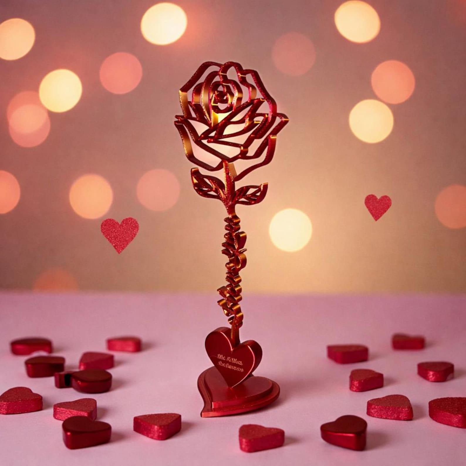 Personalized 3D Printed Rose Flower Valentine Gift for Her with Name for Couples Desk Home