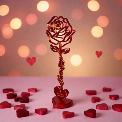 Personalized 3D Printed Rose Flower Valentine Gift for Her with Name for Couples Desk Home