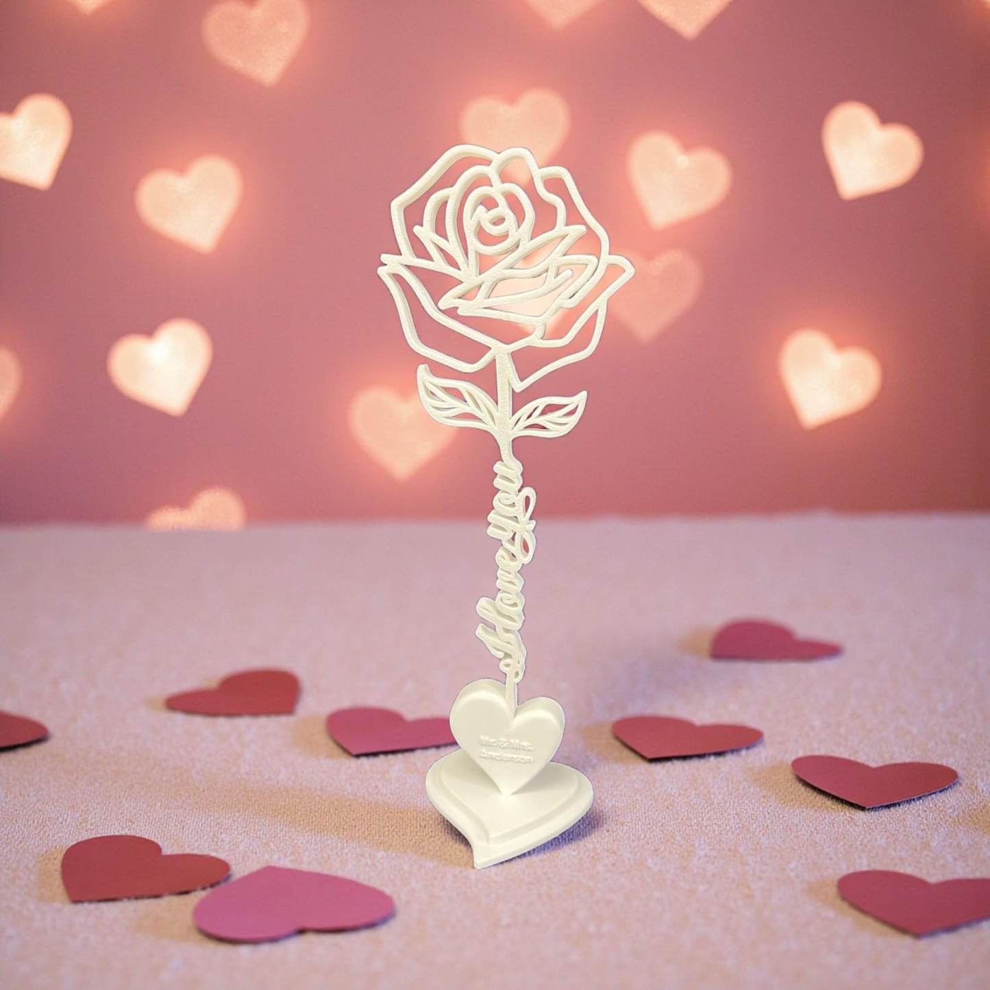 Personalized 3D Printed Rose Flower Valentine Gift for Her with Name for Couples Desk Home