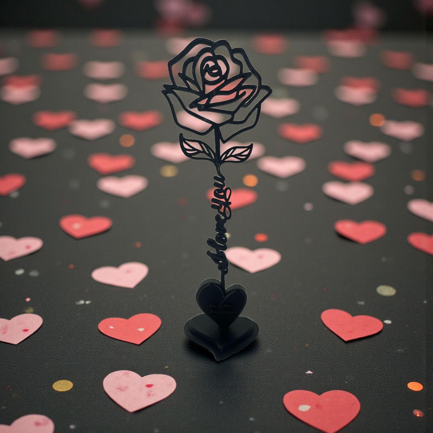 Personalized 3D Printed Rose Flower Valentine Gift for Her with Name f