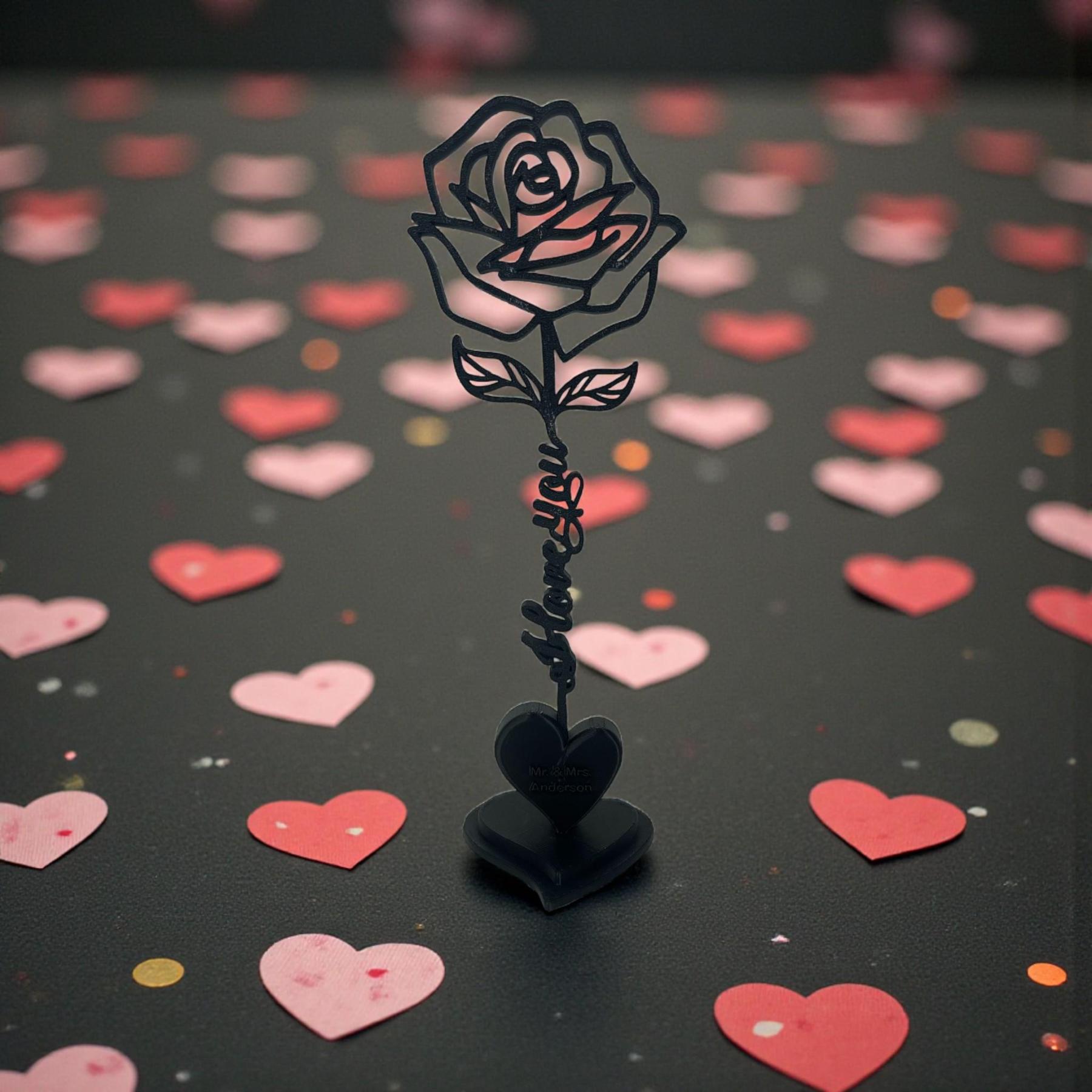 Personalized 3D Printed Rose Flower Valentine Gift for Her with Name f