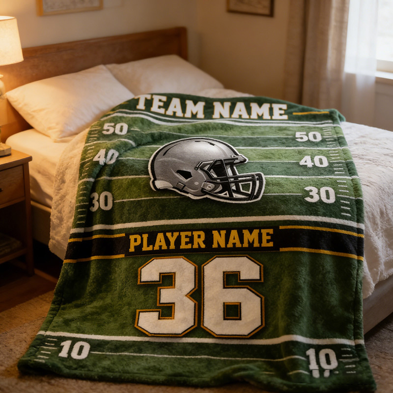 Personalized Football Helmet Blanket with Custom Team Name and Number Design Gift for Football Team Members