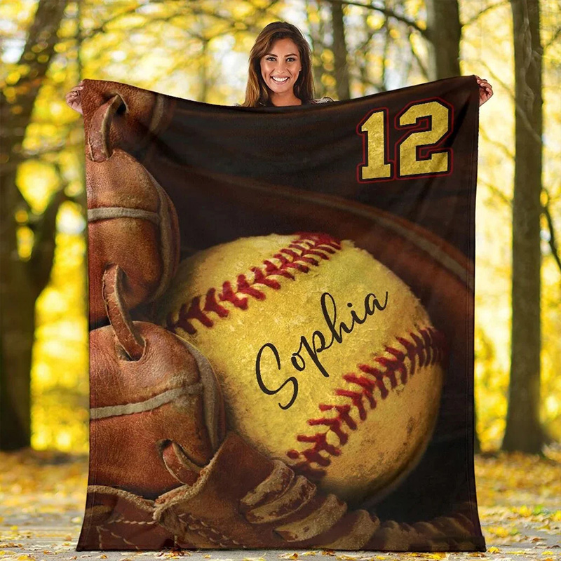 Personalized Softball Blanket with Custom Name and Number Design, Cozy Up with Your Passion