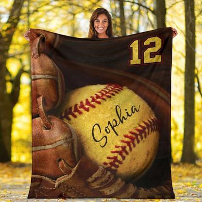 Personalized Softball Blanket with Custom Name and Number Design, Cozy Up with Your Passion