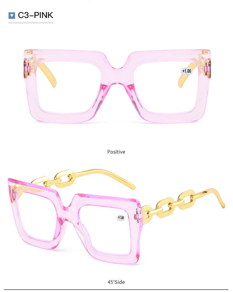 🎈Lastday 70%OFF-Women’s Oversized Square Chain Reading Glasses(1set-6pcs)