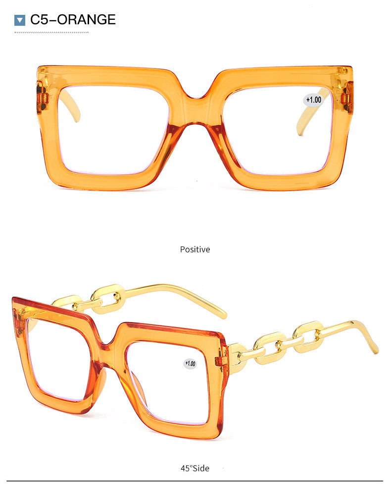🎈Lastday 70%OFF-Women’s Oversized Square Chain Reading Glasses(1set-6pcs)