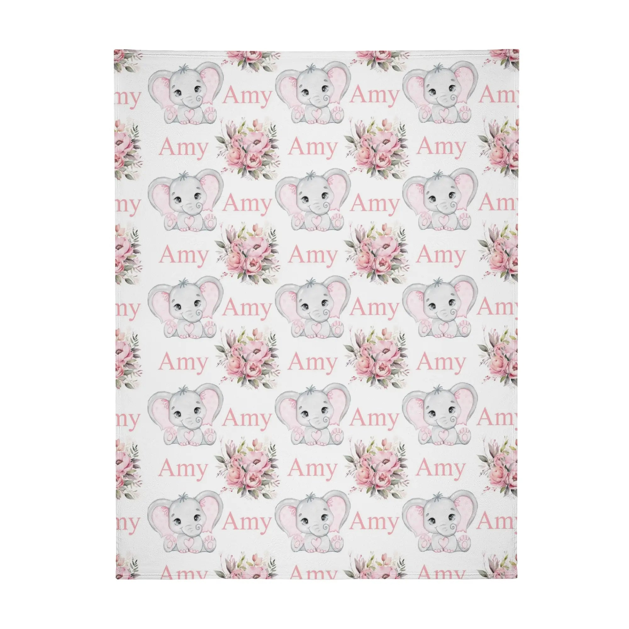 Personalized Cute Elephant Baby Name Floral Blanket - Gift for baby