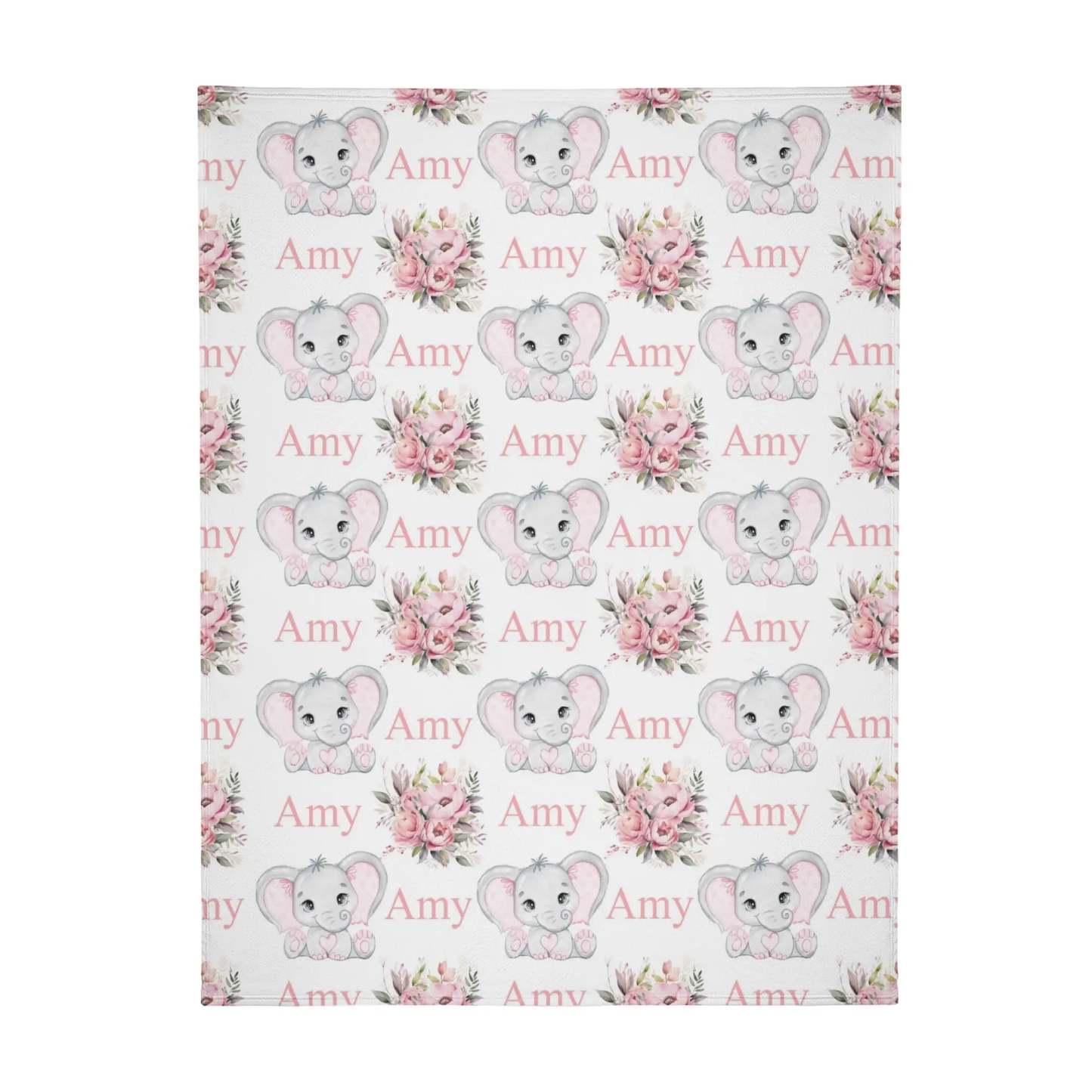 Personalized Cute Elephant Baby Name Floral Blanket - Gift for baby