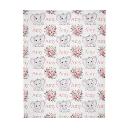 Personalized Cute Elephant Baby Name Floral Blanket - Gift for baby