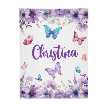 Personalized Watercolor Purple Butterfly  Baby Name Blanket - Gift for baby