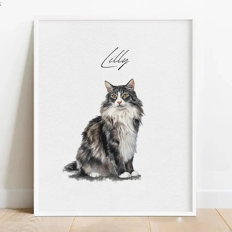 Personalized Watercolor Style Wall Art For Dog and Cat Lovers Poster Without Frame Custom Art Lover Gift Custom Pet Portrait