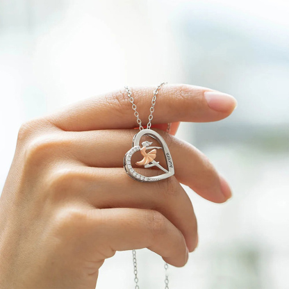 Personalized Ballet Dancing Girl Necklace with Zircon and Engraved Name Heart Pendant Jewelry Gift for Ballerina Dance Lover for Women Girls