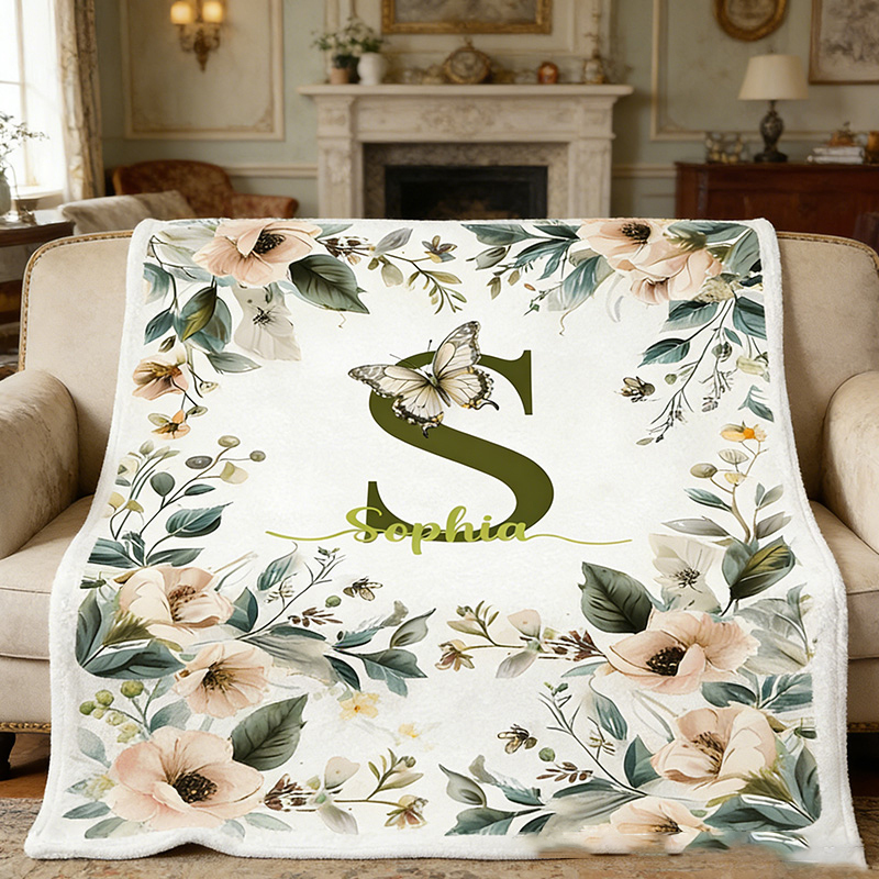 Personalized Floral Monogram Blanket Outdoor Nature Blanket Nature Enthusiasts Gift