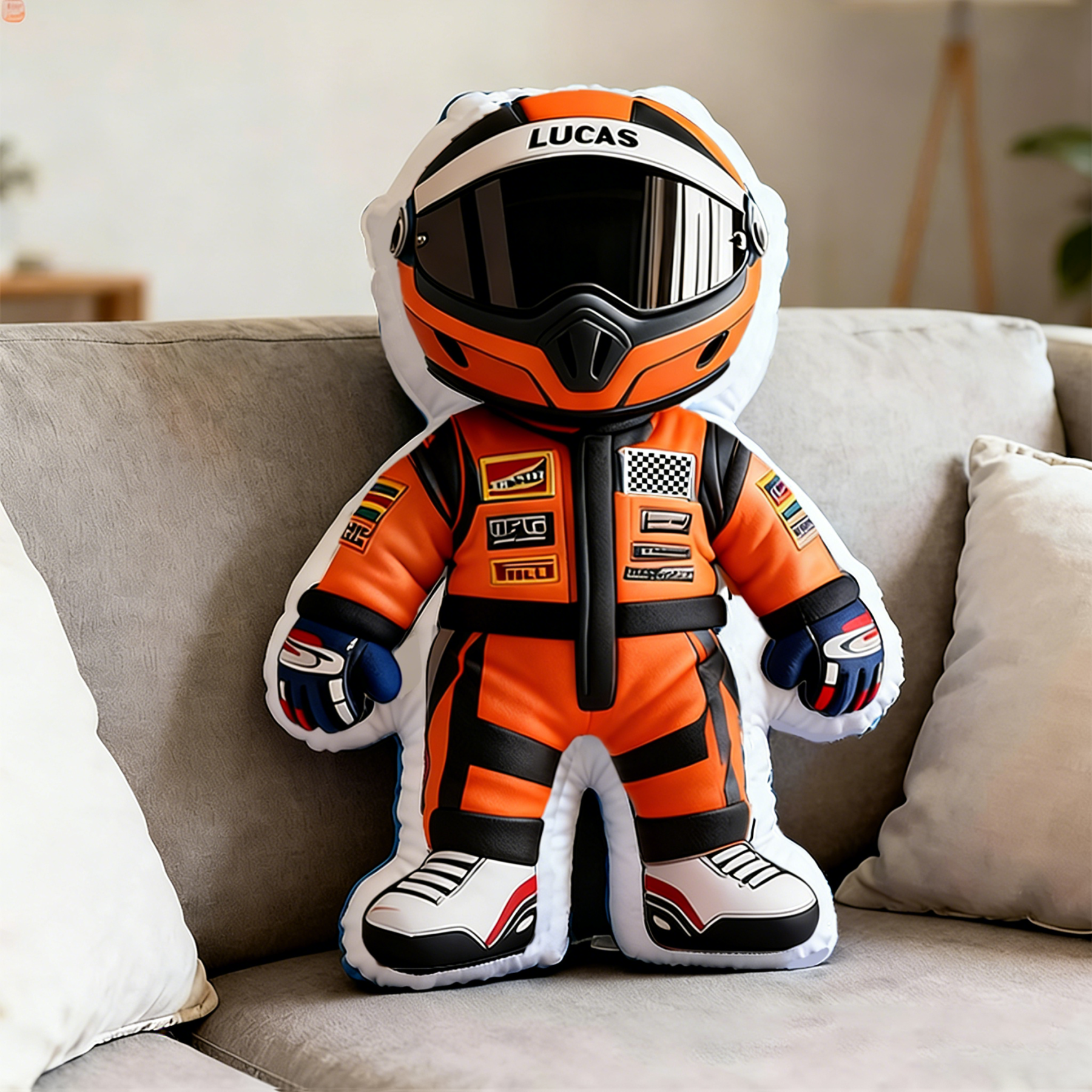 Personalized Racer Throw Pillow Custom Name Graphic 3D Print Design Cushion Gift for Racers and Racing Lovers