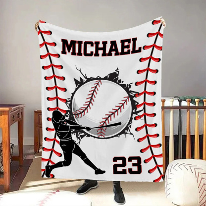 Personalized Baseball Blanket with Custom Name and Number Design