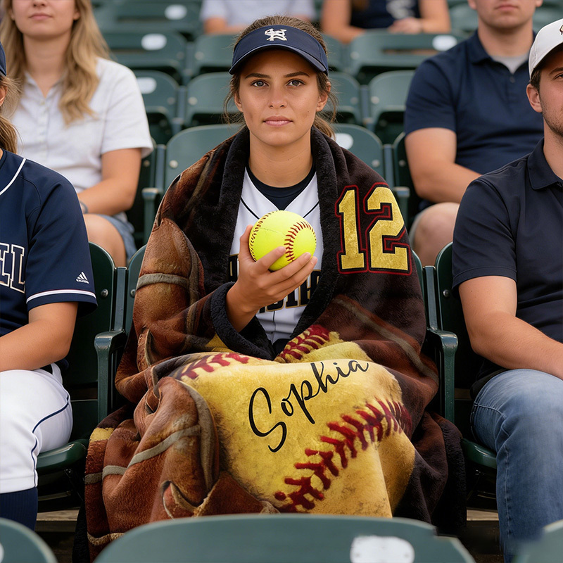 Personalized Softball Blanket with Custom Name and Number Design, Cozy Up with Your Passion