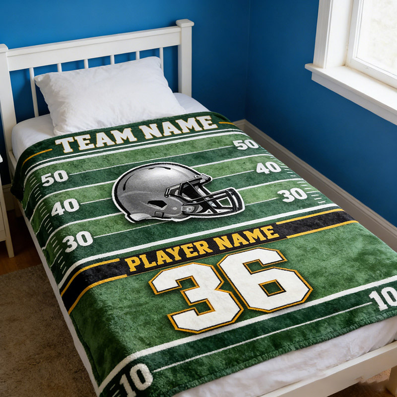Personalized Football Helmet Blanket with Custom Team Name and Number Design Gift for Football Team Members