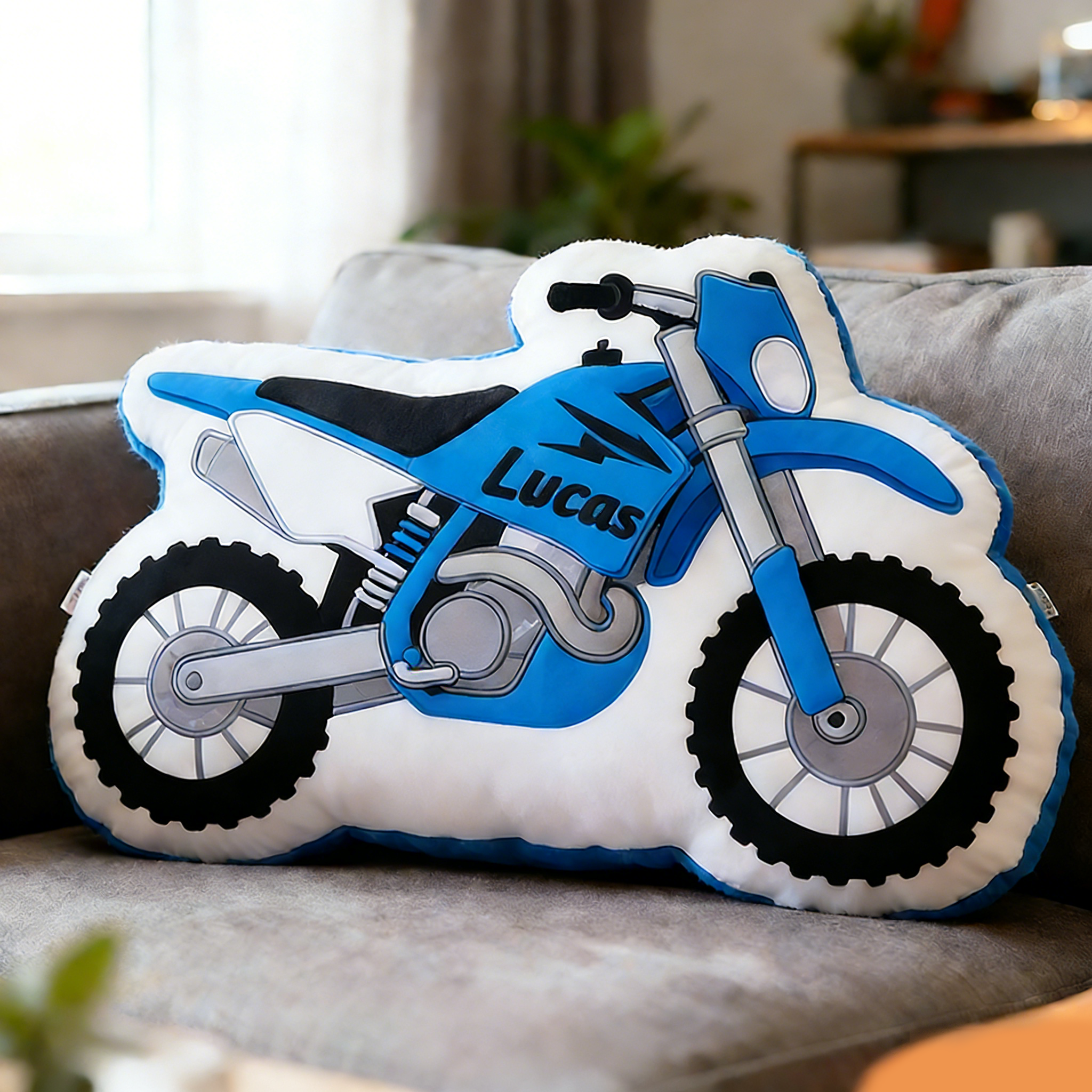 Personalized Motorcycle Pillow Custom Name 3D Graphic Print Cushion Gift for Bikers and Motorcycle Fans