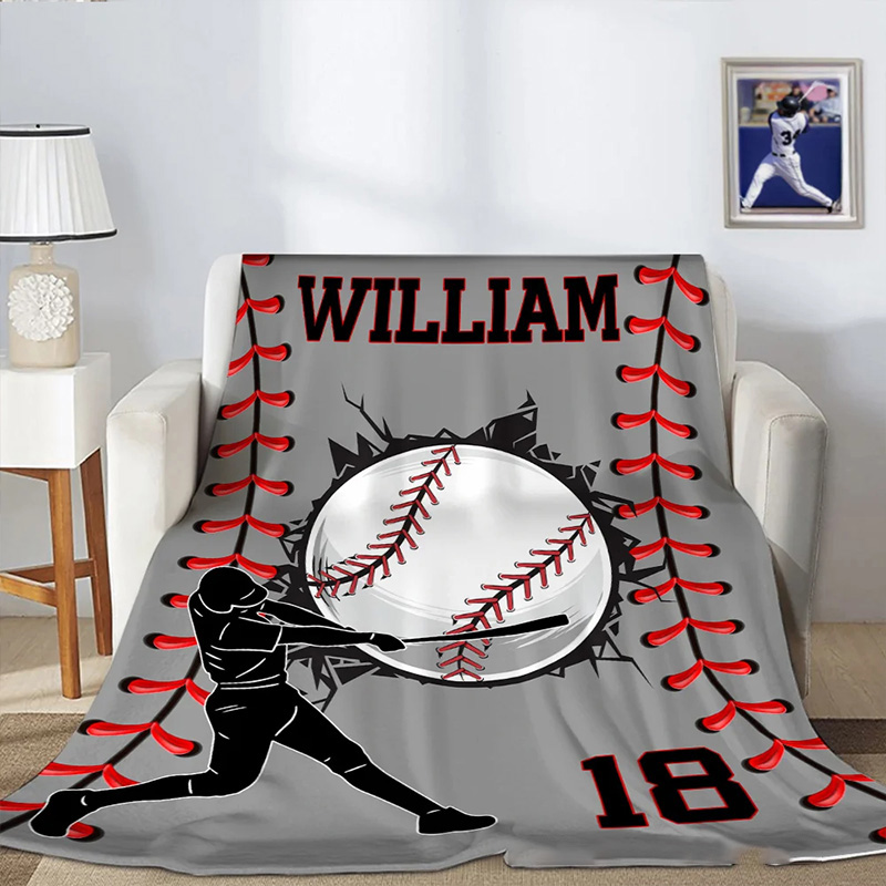 Personalized Baseball Blanket with Custom Name and Number Design