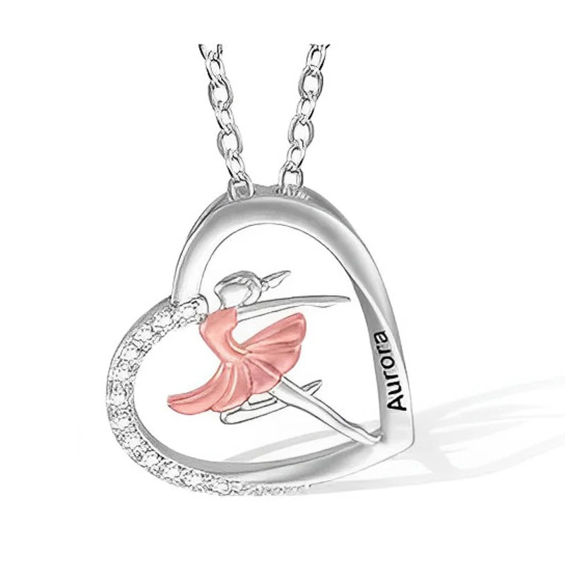 Personalized Ballet Dancing Girl Necklace with Zircon and Engraved Nam