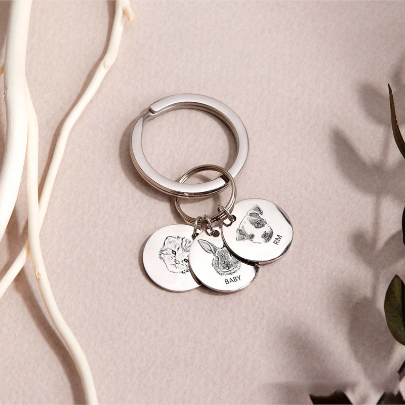 Personalized Pet Lover Pet Portrait Keychains