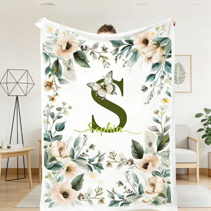 Personalized Floral Monogram Blanket Outdoor Nature Blanket Nature Enthusiasts Gift