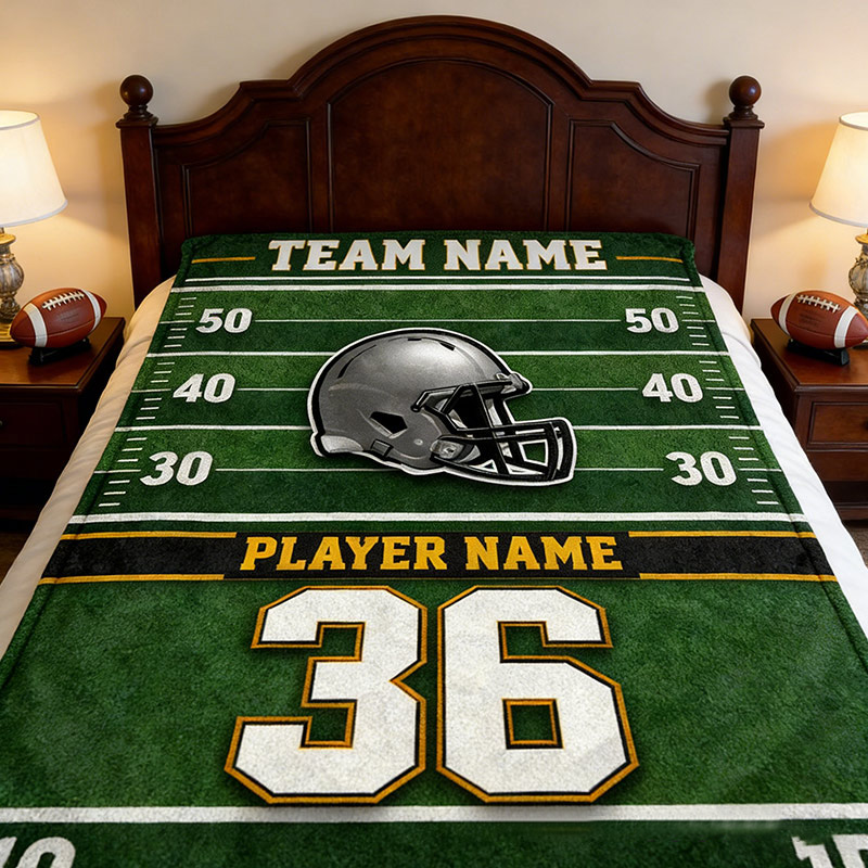 Personalized Football Helmet Blanket with Custom Team Name and Number Design Gift for Football Team Members