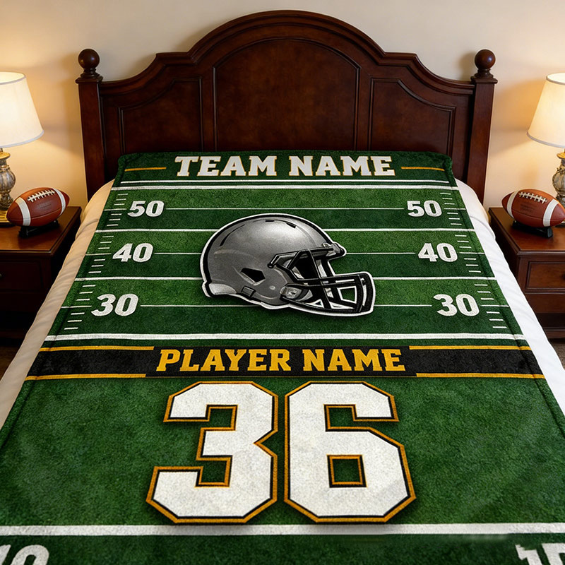 Personalized Football Helmet Blanket with Custom Team Name and Number Design Gift for Football Team Members