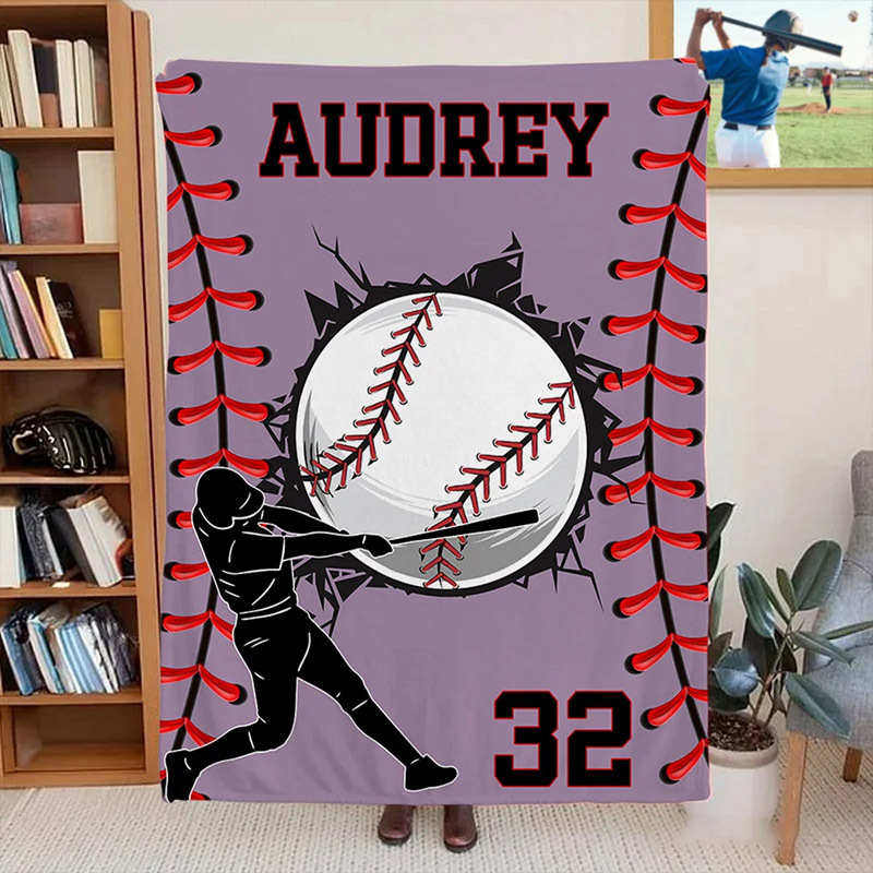 Personalized Baseball Blanket with Custom Name and Number Design