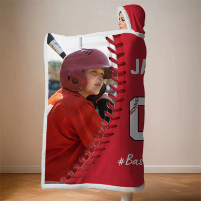 Personalized Photo Wearable Blanket Hoodie with Custom Name and Photo Baseball Mom