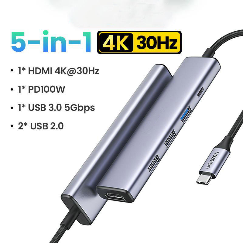 5-in-1 USB-C Hub ⚡ 4K HDMI, 100W Power Delivery, 3 USB-A Ports 🔌 for MacBook, iPhone & More 📱